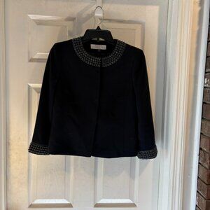 beaded collar and sleaves blazer dark navy blue
